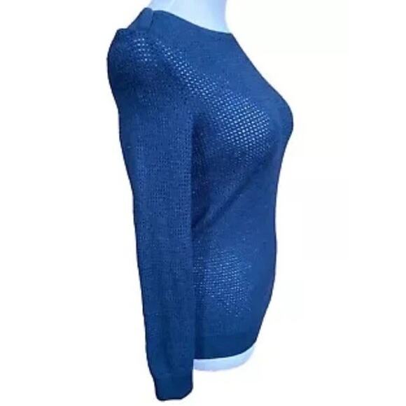 APC Rue Madame Blue Textured Knit Sweater Women S M long sleeve Blouse Fitted - Picture 8 of 9